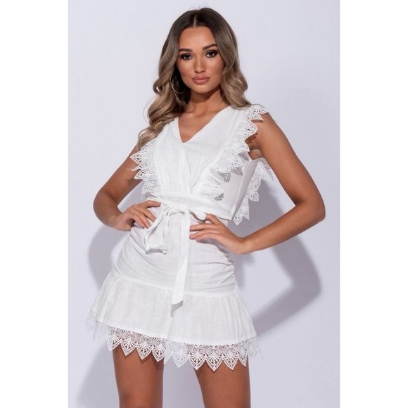 Sleeveless Lace Trim V-Neck Open Back Mini Dress - Picture 3 of 16